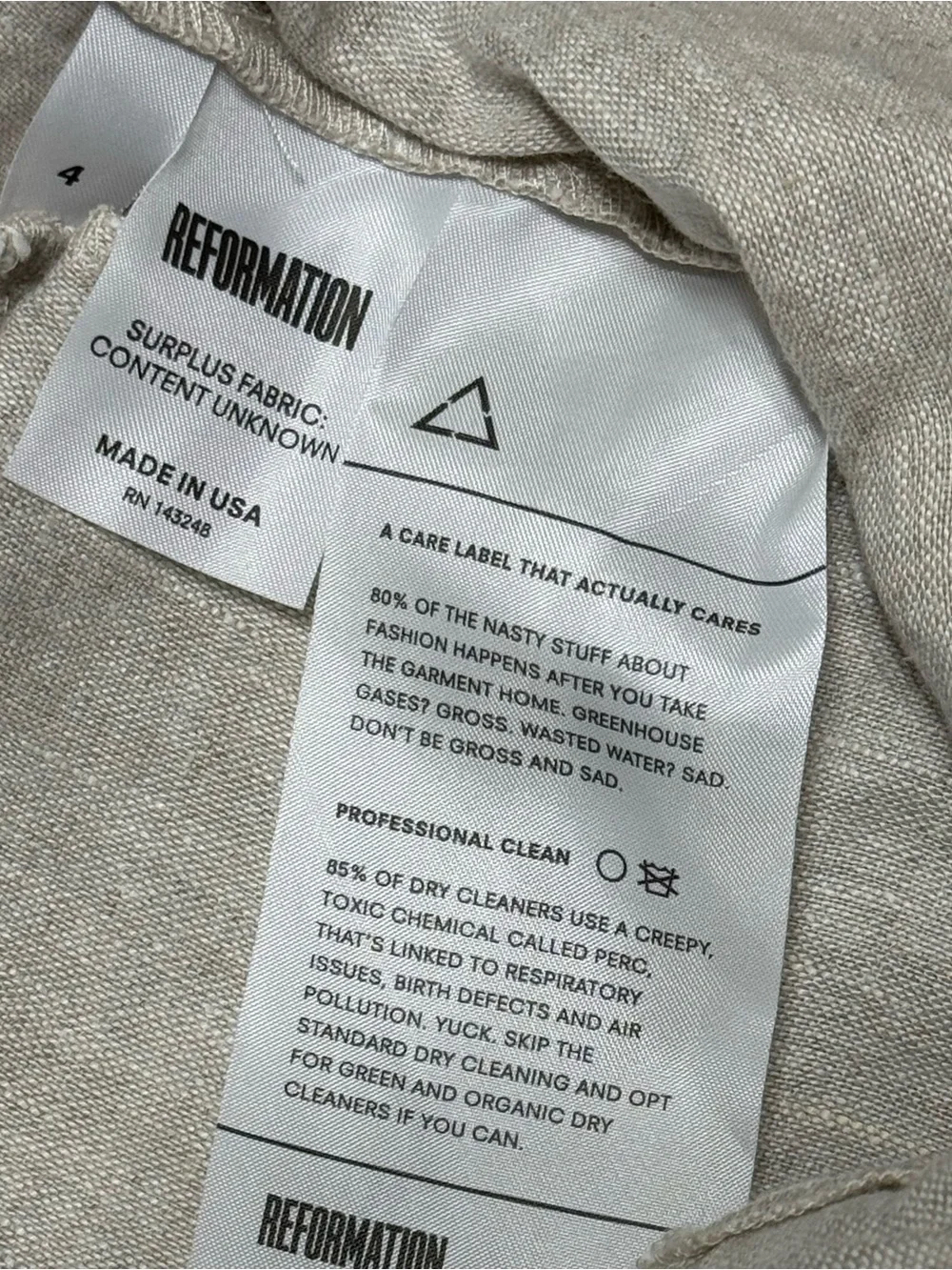 Reformation Fisher Tan Sand Paperbag Pants Size 4
